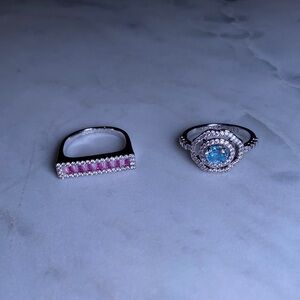 Dazzling Silver Ring Set with Pink and Blue Gemstones